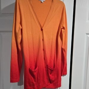 Isaac Mizrahi Orange and Red Gradient Cardigan Sweater